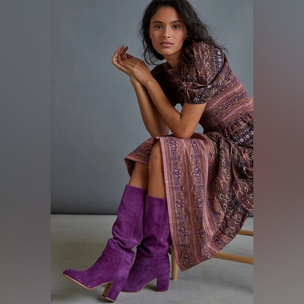 Silent D Wynona Tall Boots Women’s 41 Purple Mid Calf Pull On Block Heel
